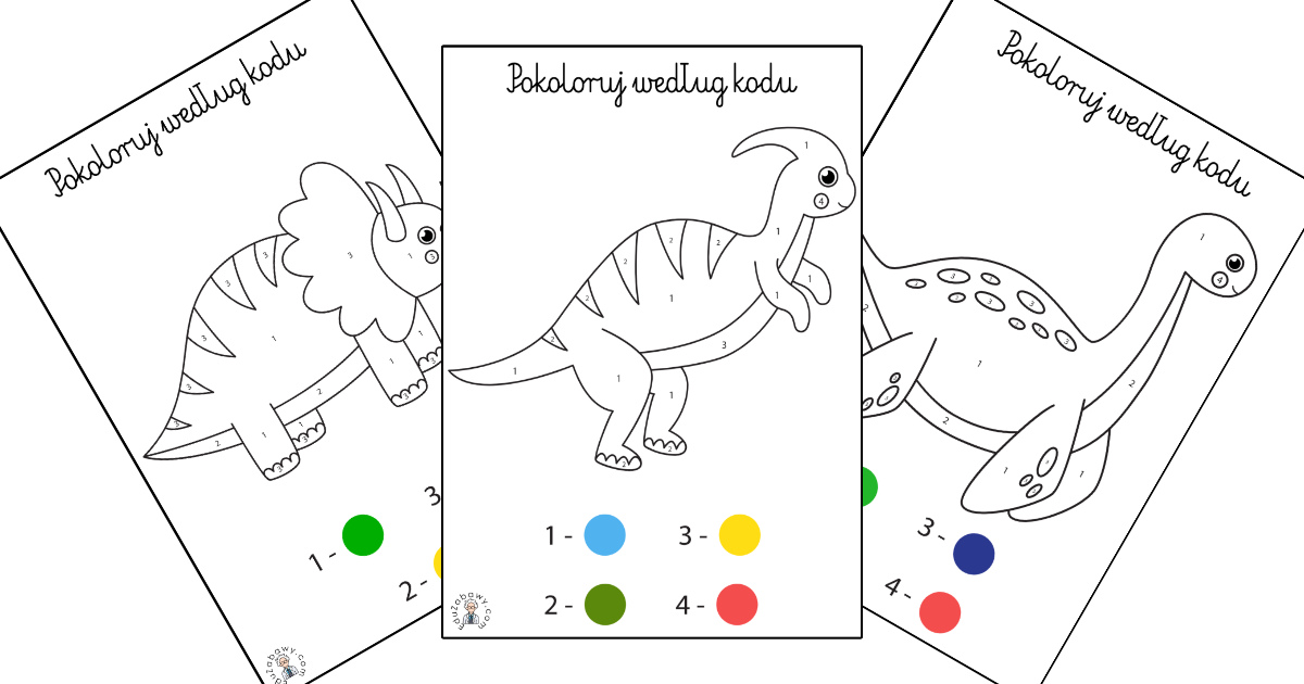 Karty pracy: Pokoloruj według kodu: Dinozaury