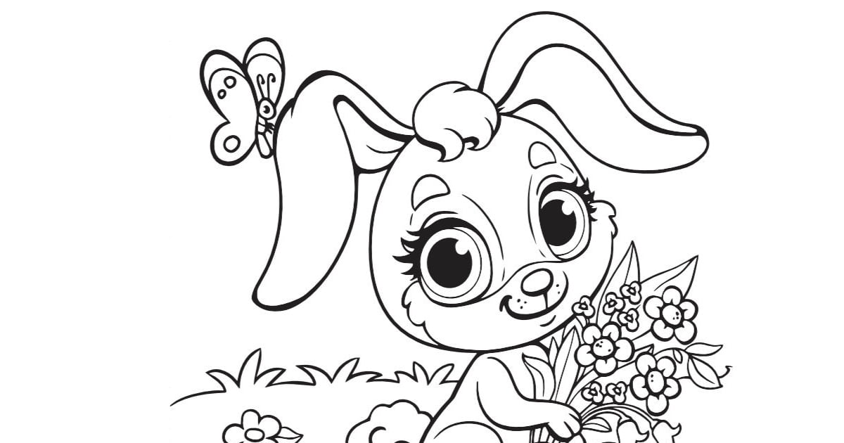 Kolorowanka online: Zając z kwiatami