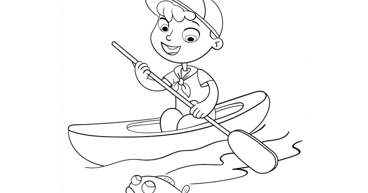 Kolorowanka online: Chłopiec w kajaku