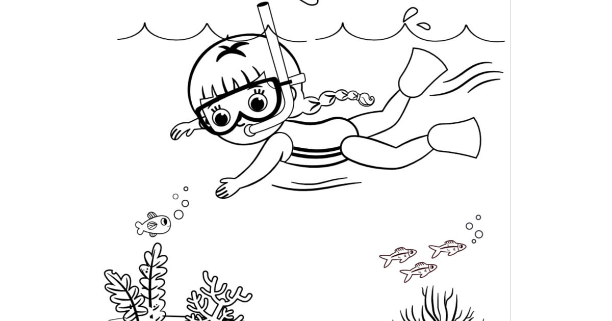 Kolorowanka online: Nurkująca dziewczynka