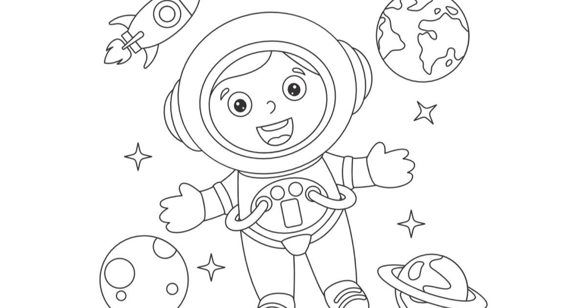 Kolorowanka online: Dziewczynka w kosmosie