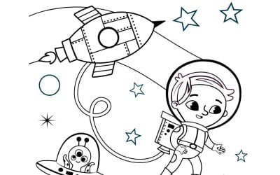 Kolorowanka online: Chłopiec w kosmosie