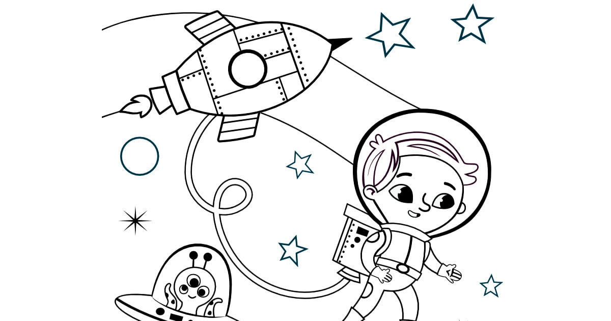 Kolorowanka online: Chłopiec w kosmosie