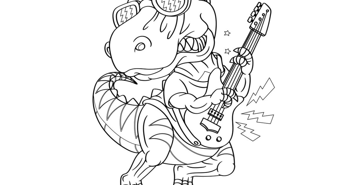 Kolorowanka Online: Dinozaur z gitarą