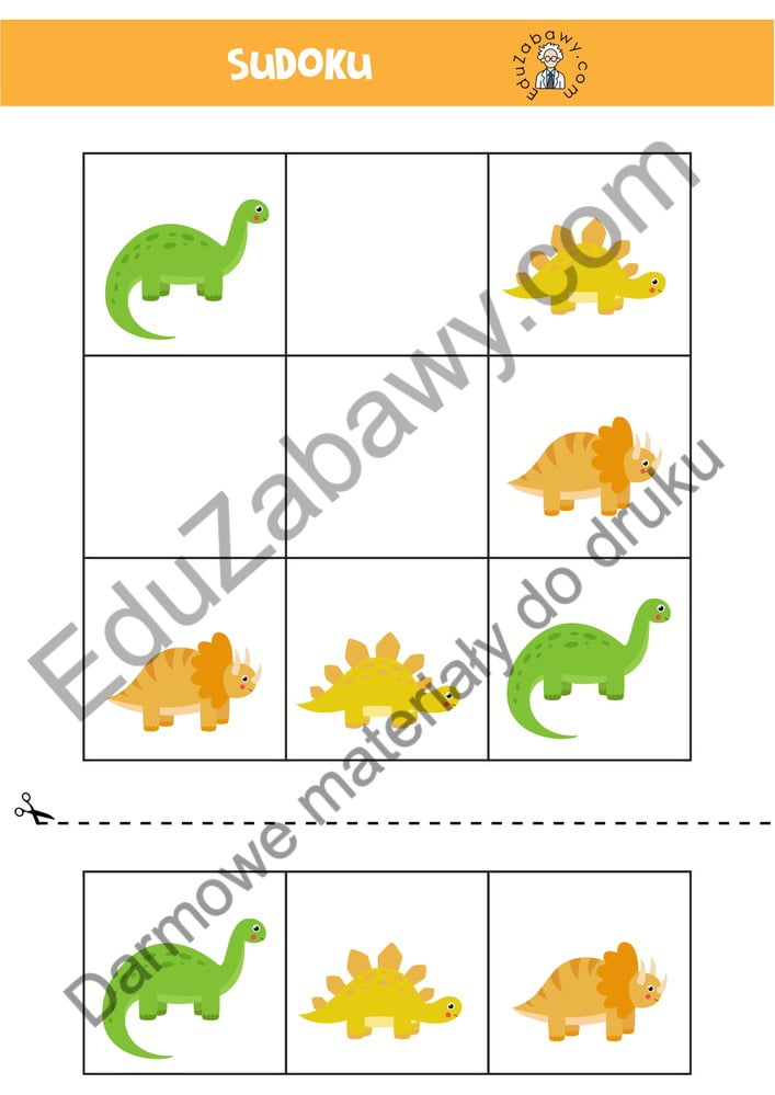 Karty pracy: Sudoku: Dinozaury