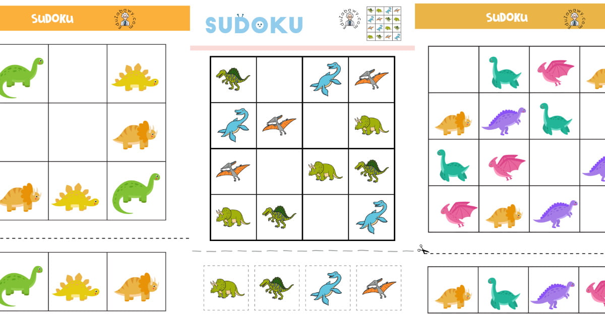 Karty pracy: Sudoku: Dinozaury