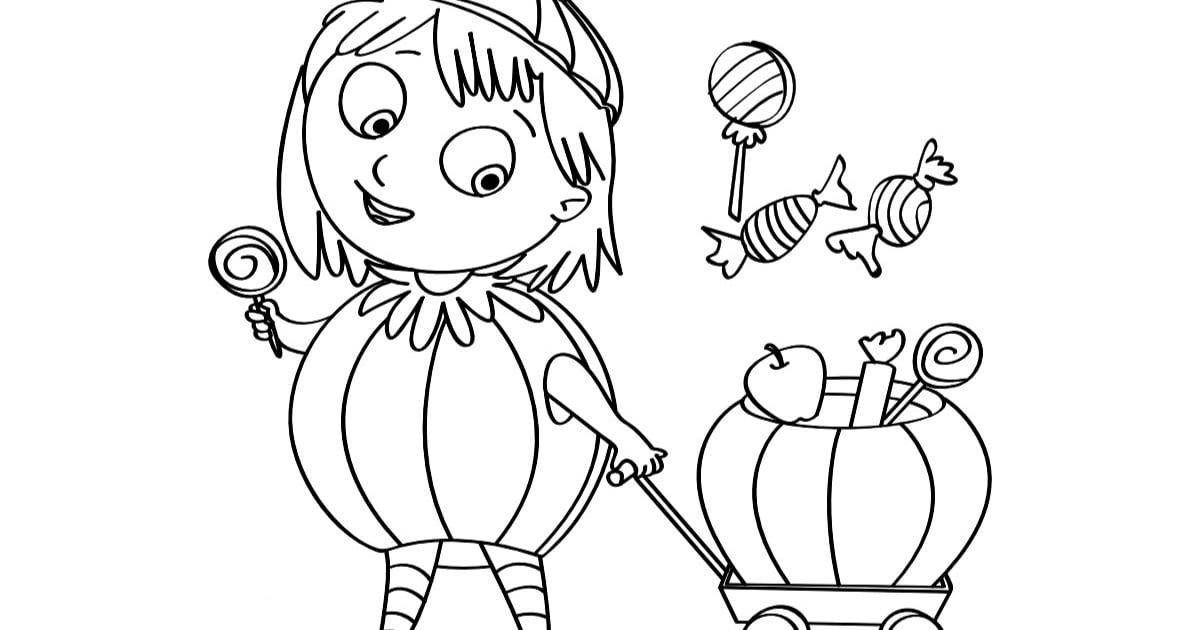 Kolorowanka online: Dziewczynka przebrana za dynię