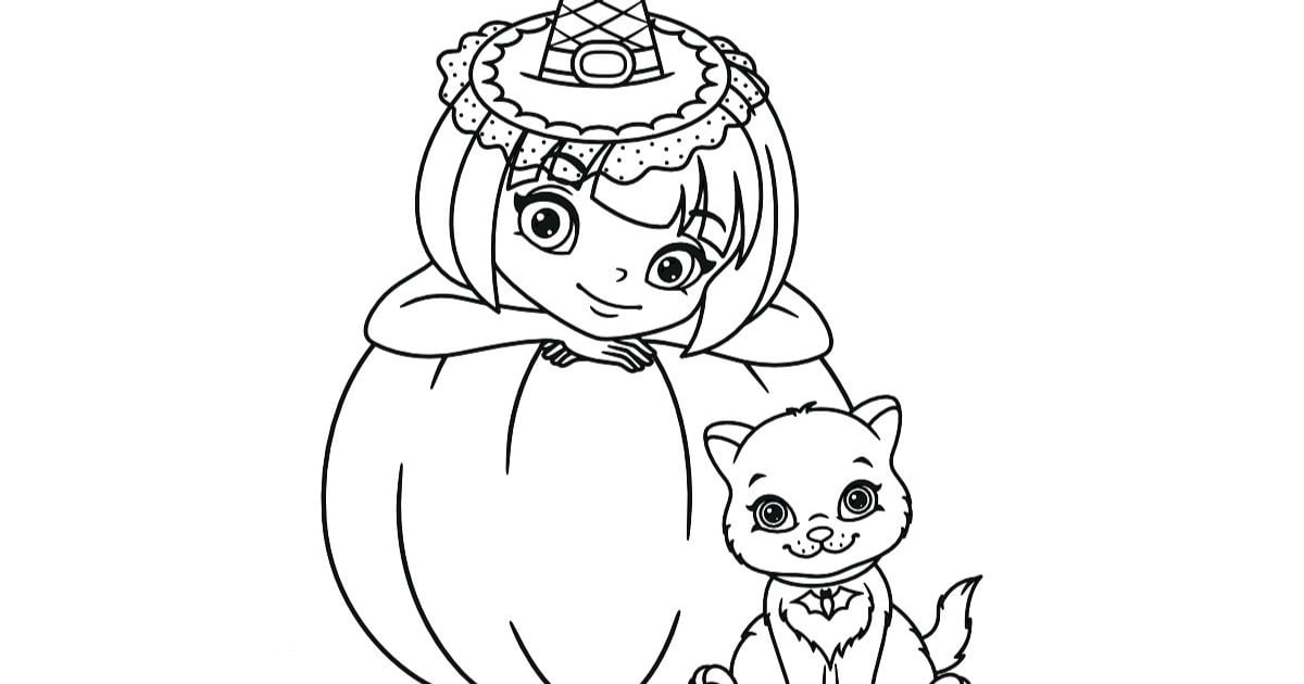 Kolorowanka online: Czarownica z kotem