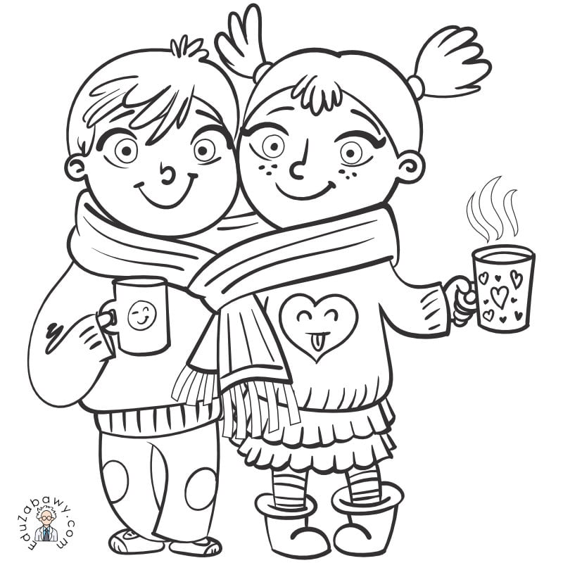 Kolorowanka online: Dzieci i ciepła herbata