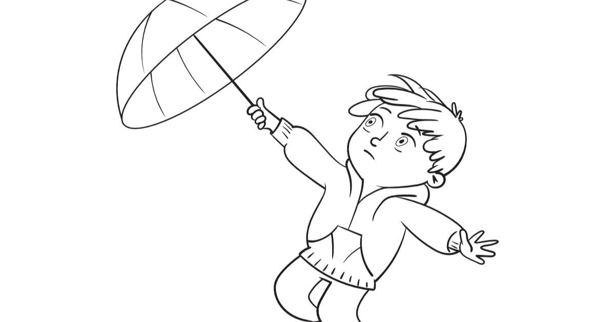 Kolorowanka online: Wiatr i parasol