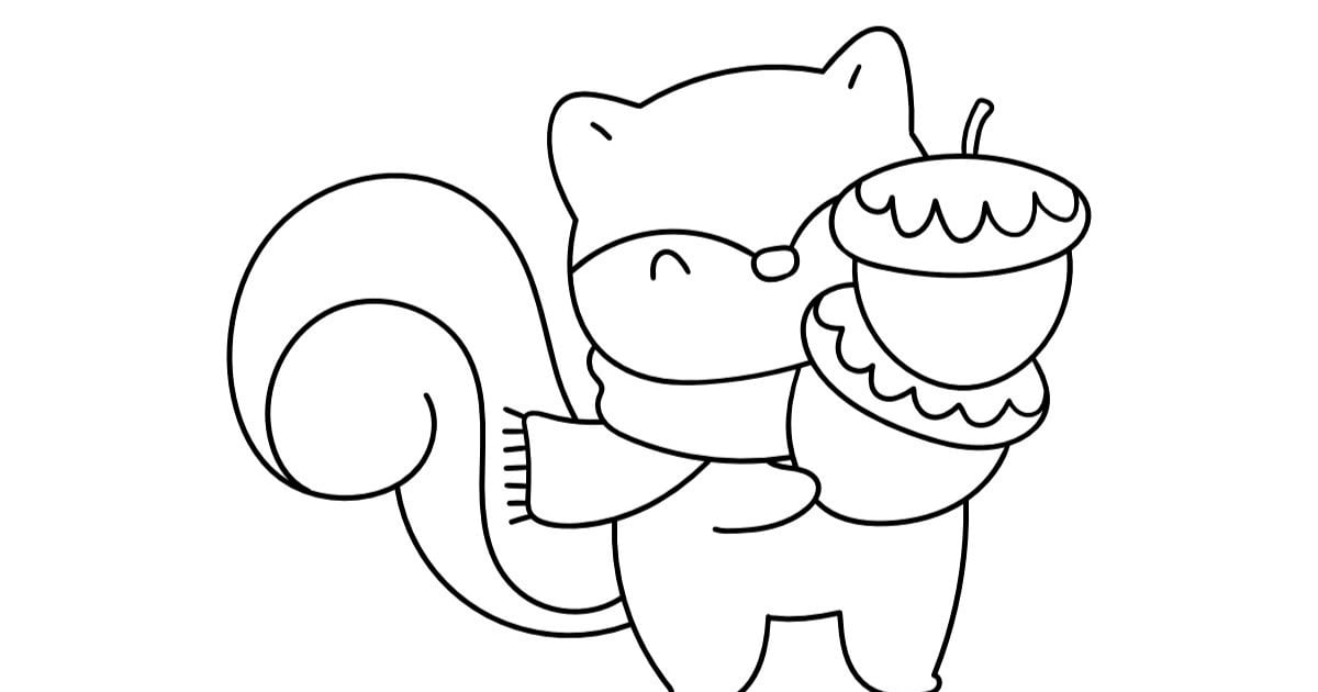 Kolorowanka online: Wiewiórka i żołędzie