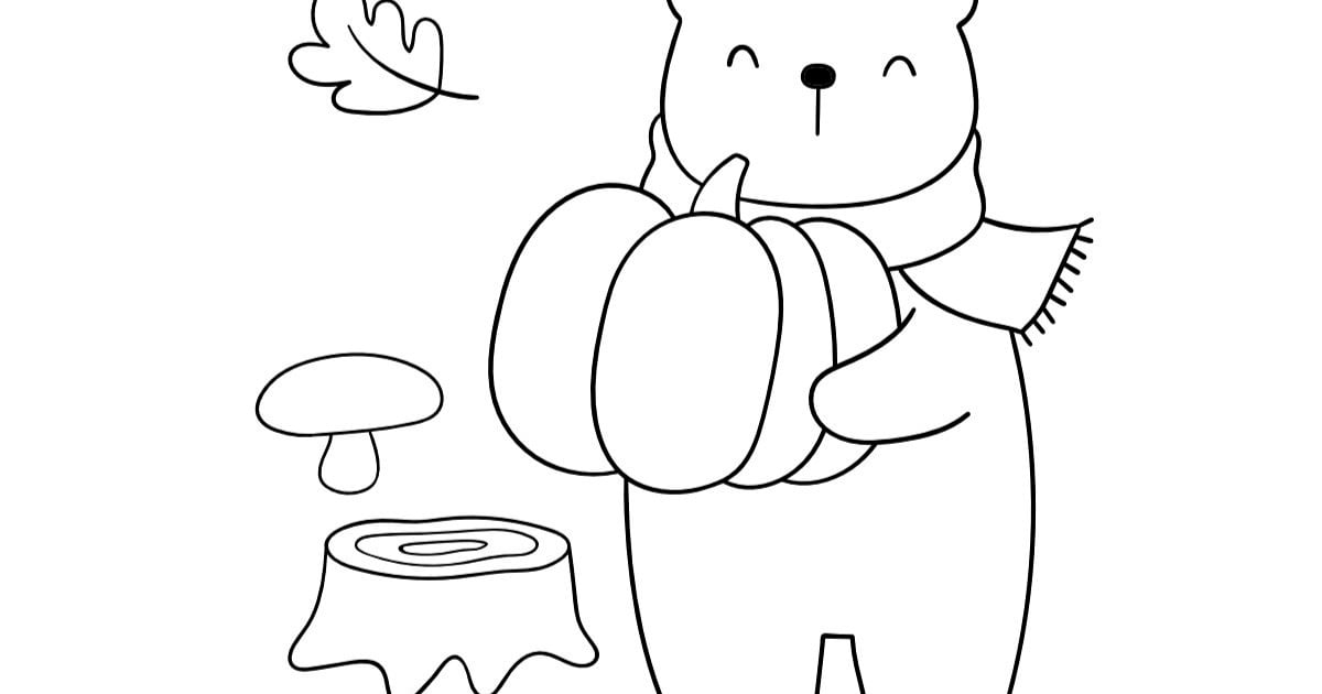Kolorowanka online: Miś z dynią