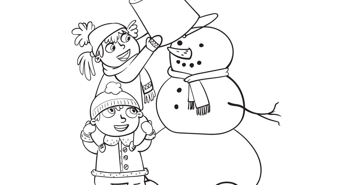 Kolorowanka online: Lepienie bałwana