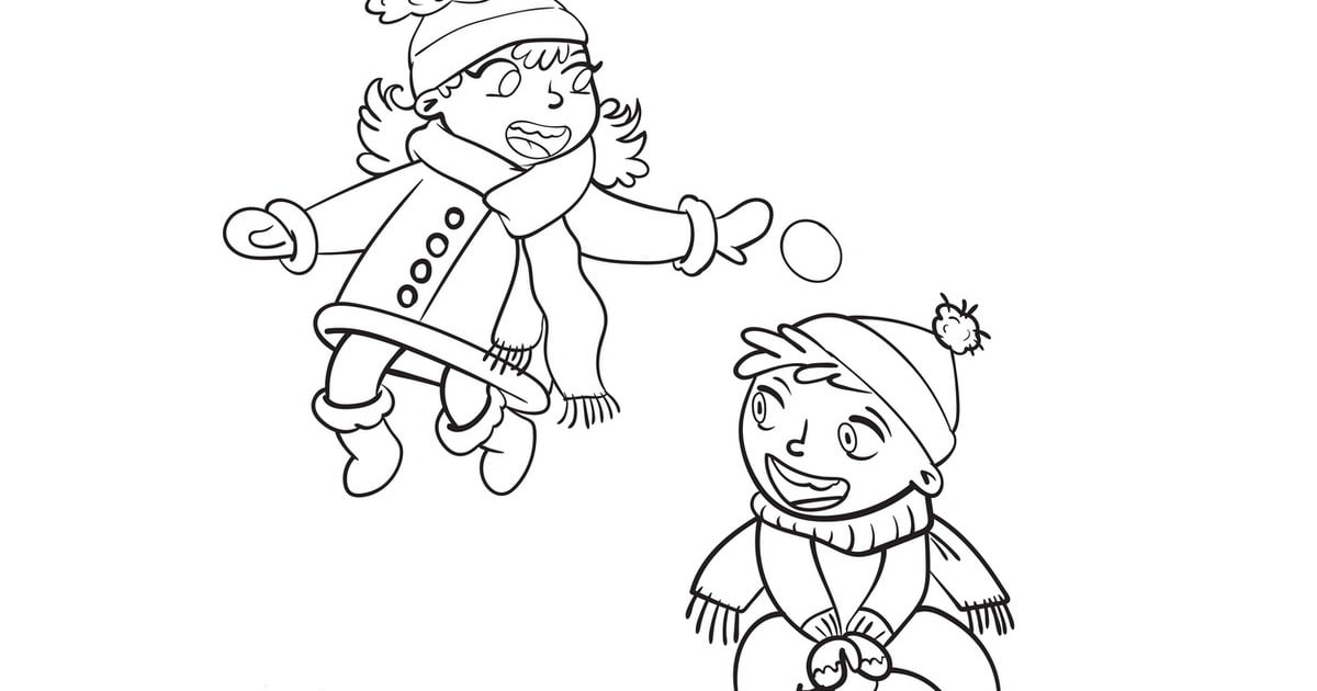 Kolorowanka online: Dzieci rzucają się śnieżkami