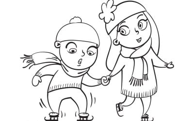 Kolorowanka online: Dzieci na łyżwach
