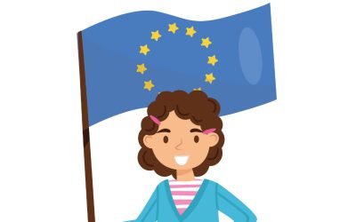 Dekoracje XXL do druku: Dziewczynka z flagą Unii Europejskiej