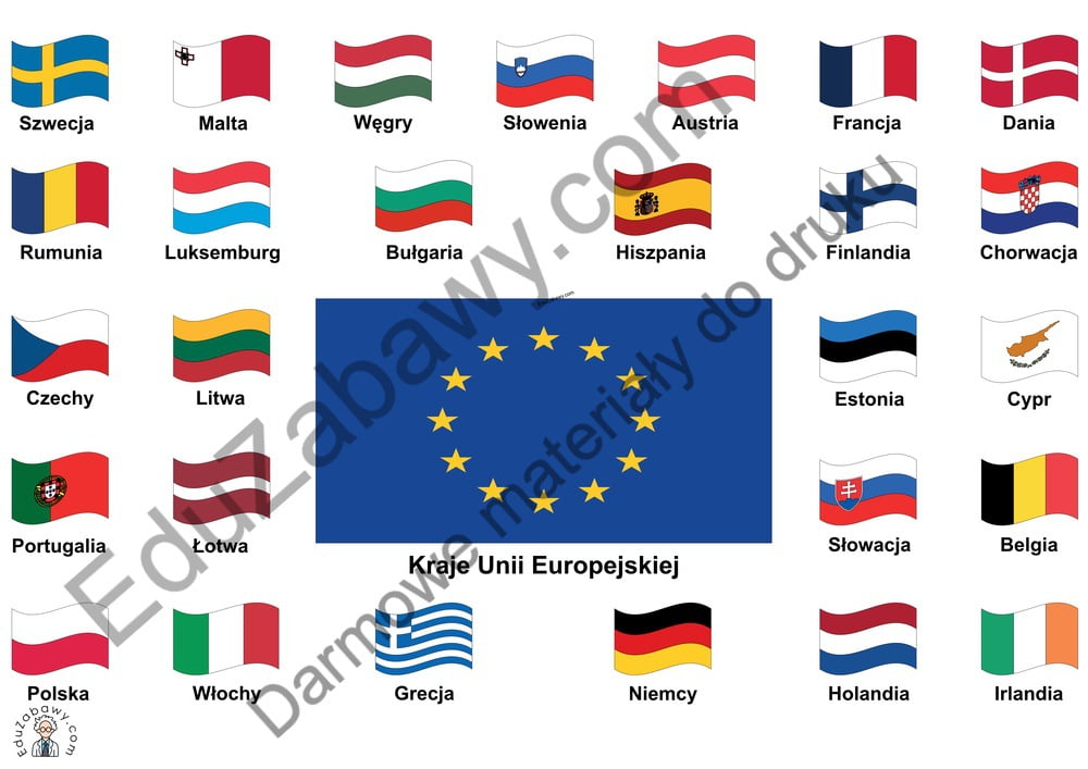 Dekoracje XXL do druku: Flagi krajów Unii Europejskiej