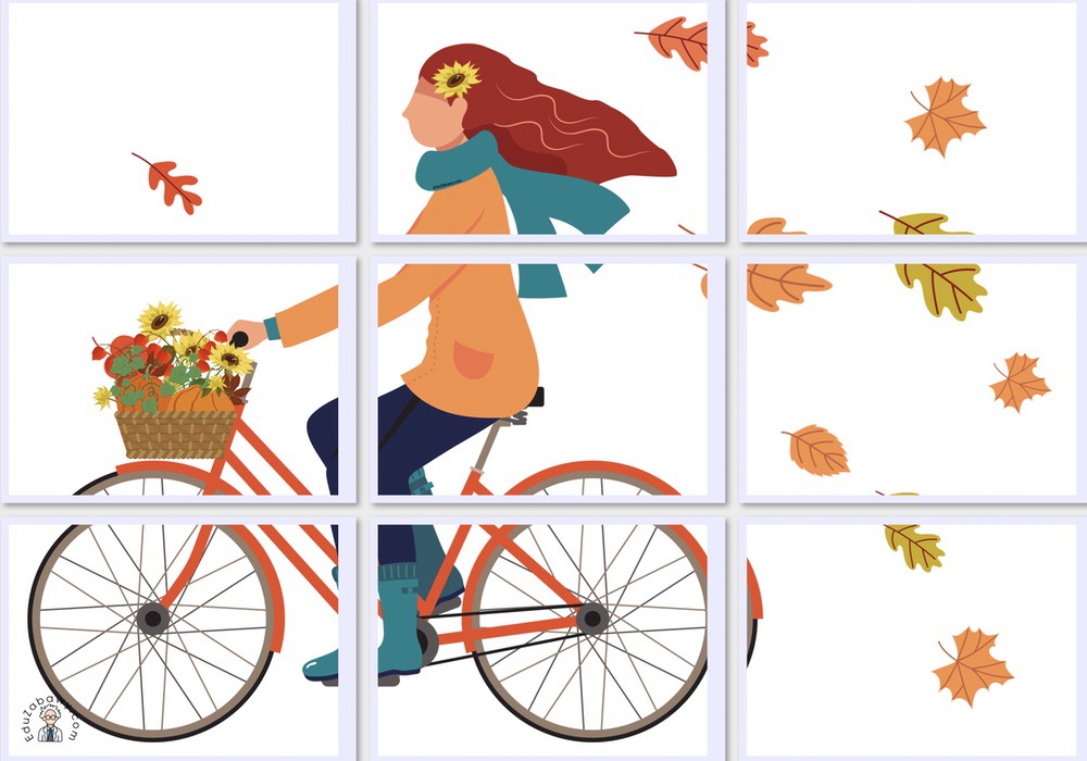 Dekoracje A4 i XXL: Pani Jesień na rowerze
