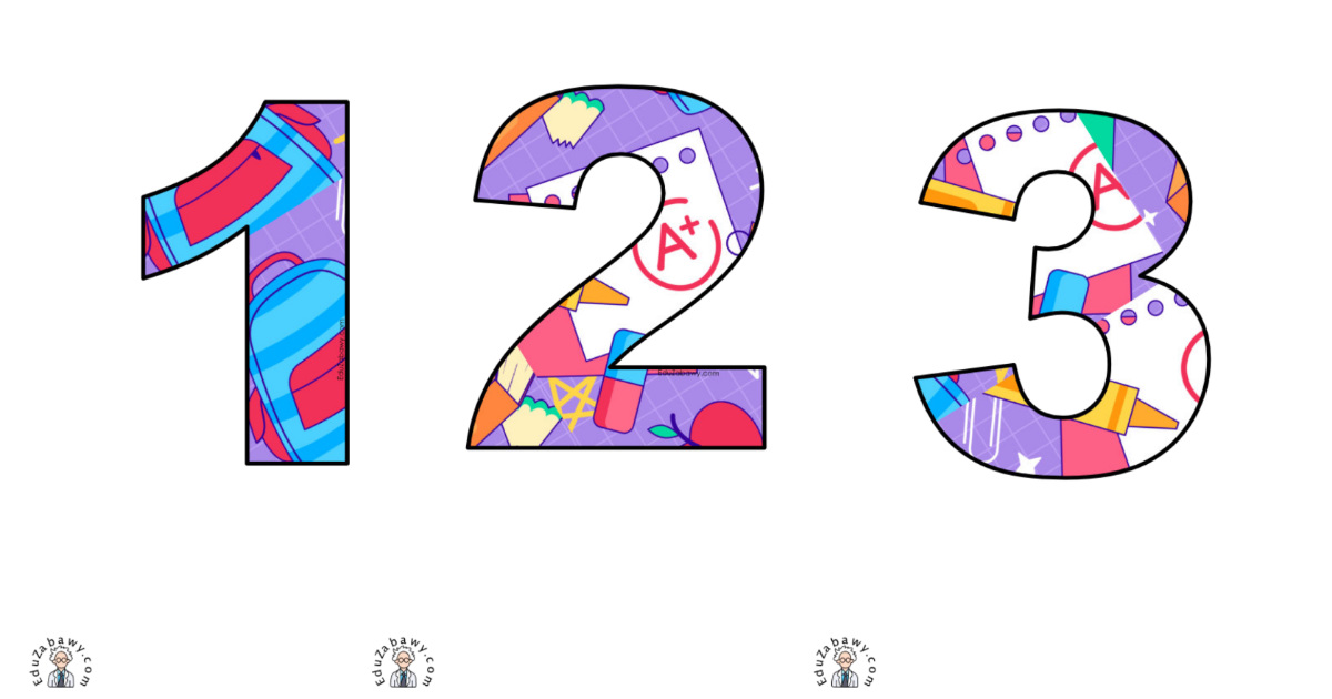 Przybory szkolne: Cyfry i znaki specjalne