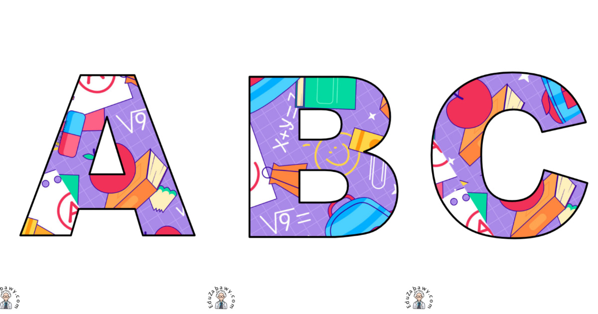 Przybory szkolne: litery duże