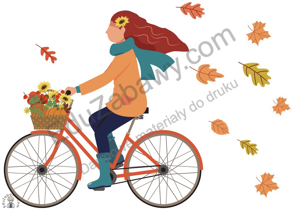 Dekoracje A4 i XXL: Pani Jesień na rowerze
