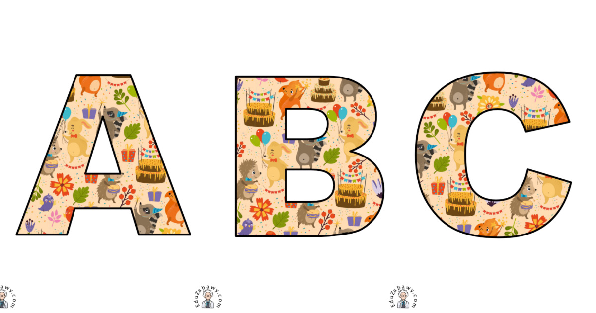 Zwierzęta na urodzinach: litery duże