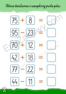 Dodawanie I Odejmowanie Do Karty Pracy Pdf Do Druku Za Darmo