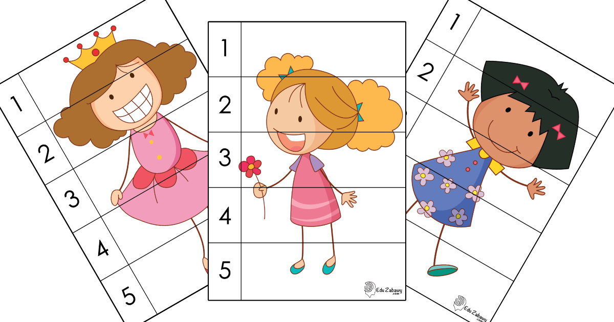 Karty pracy: Puzzle 5 elementów: Dzień Dziewczynek