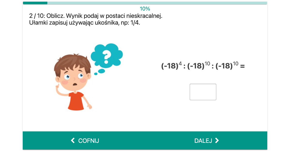 Quiz: Iloraz potęg o jednakowych podstawach