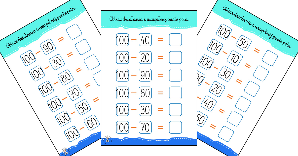 Karty pracy: Odejmowanie dziesiątkami od 100