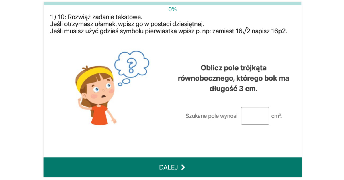 Quiz: Pole trójkąta równobocznego