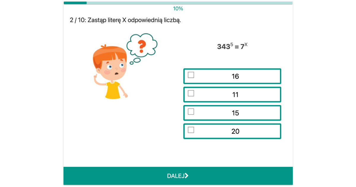 Quiz: Potęgowanie potęgi – test