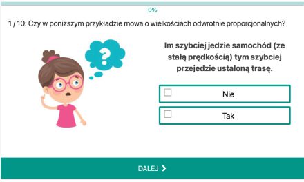 Quiz: Wielkości odwrotnie proporcjonalne