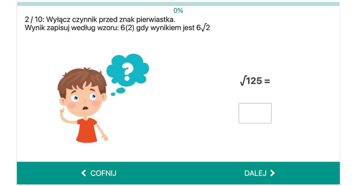 Quiz: Wyłączanie czynnika przed znak pierwiastka