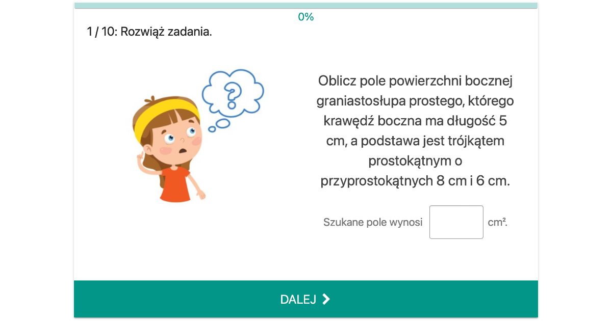 Quiz: Zastosowanie twierdzenia Pitagorasa do obliczania pól graniastosłupów