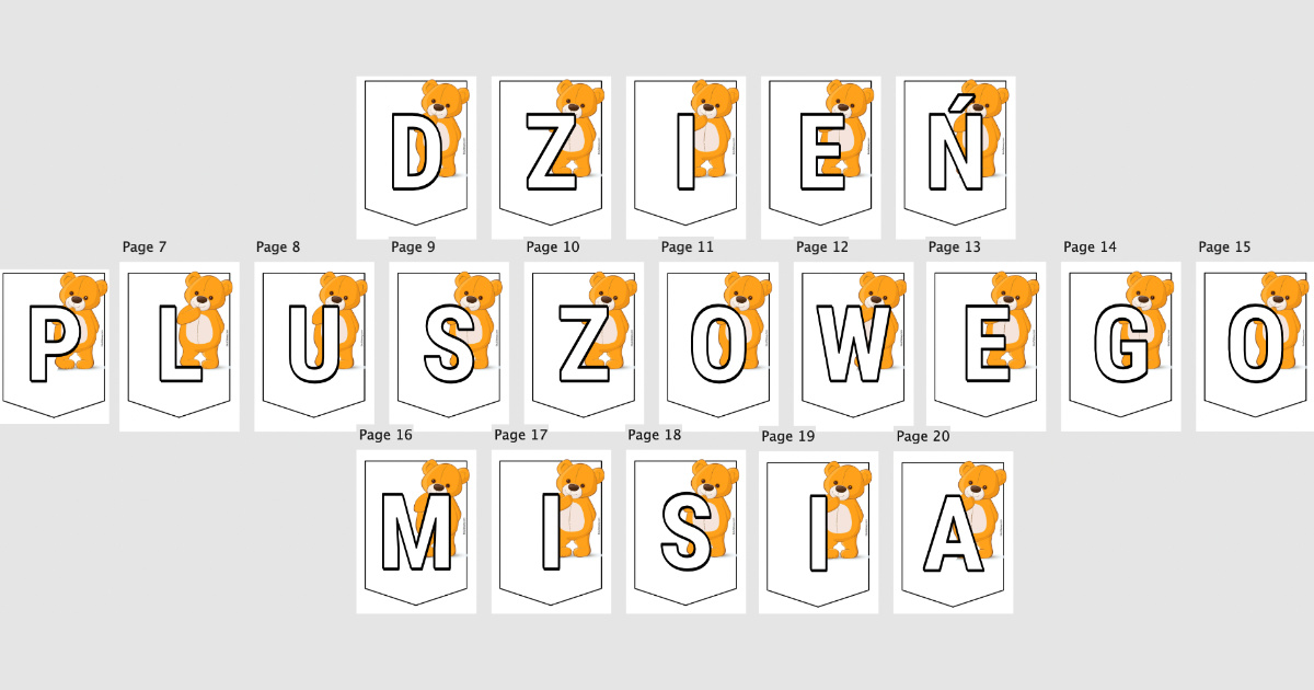 Girlanda do druku Dzień Pluszowego Misia w PDF za darmo