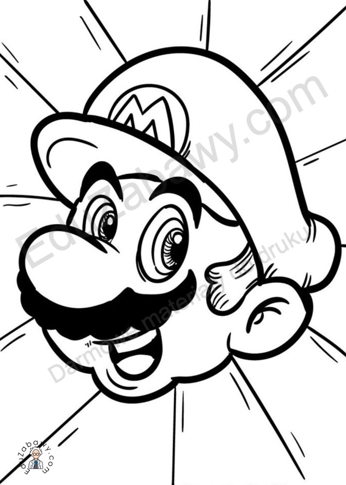 Kolorowanka: Głowa Mario