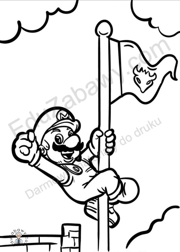 Kolorowanka: Mario i maszt z flagą