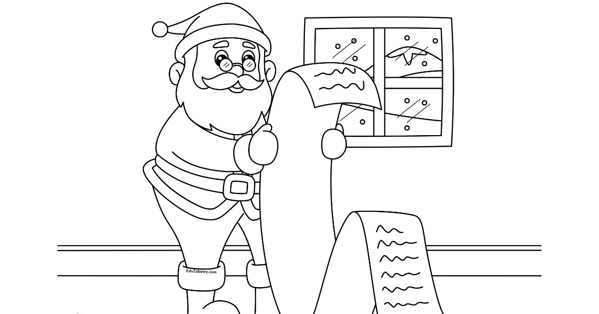 Kolorowanka: Mikołaj czyta list z życzeniami