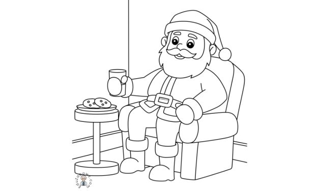 Kolorowanka: Mikołaj z ciasteczkami i mlekiem