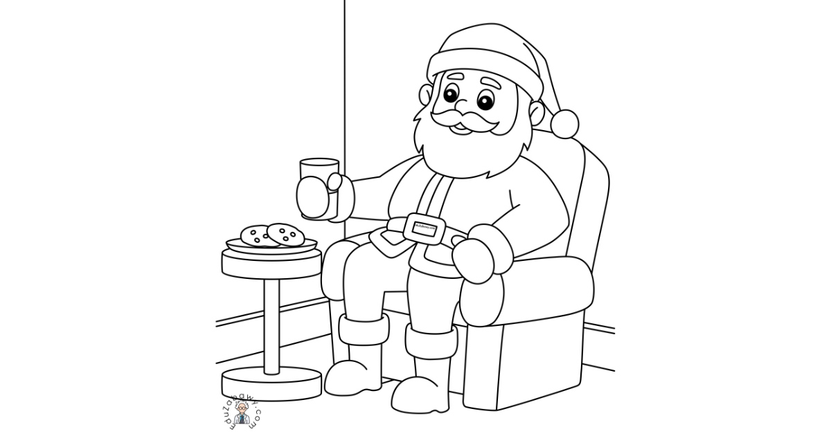 Kolorowanka: Mikołaj z ciasteczkami i mlekiem