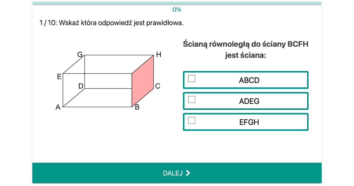 Quiz: Równoległe i prostopadłe ściany – Prostopadłościany i sześciany