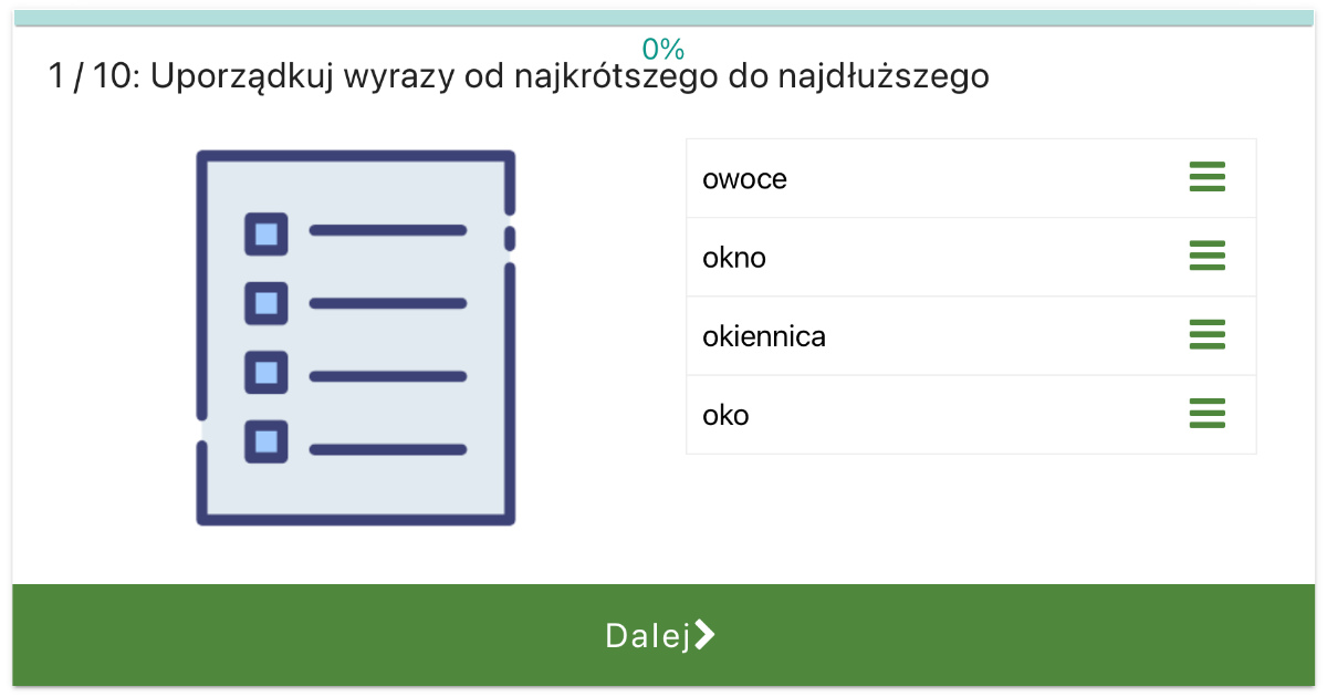 Quiz: Uporządkuj wyrazy od najkrótszego do najdłuższego