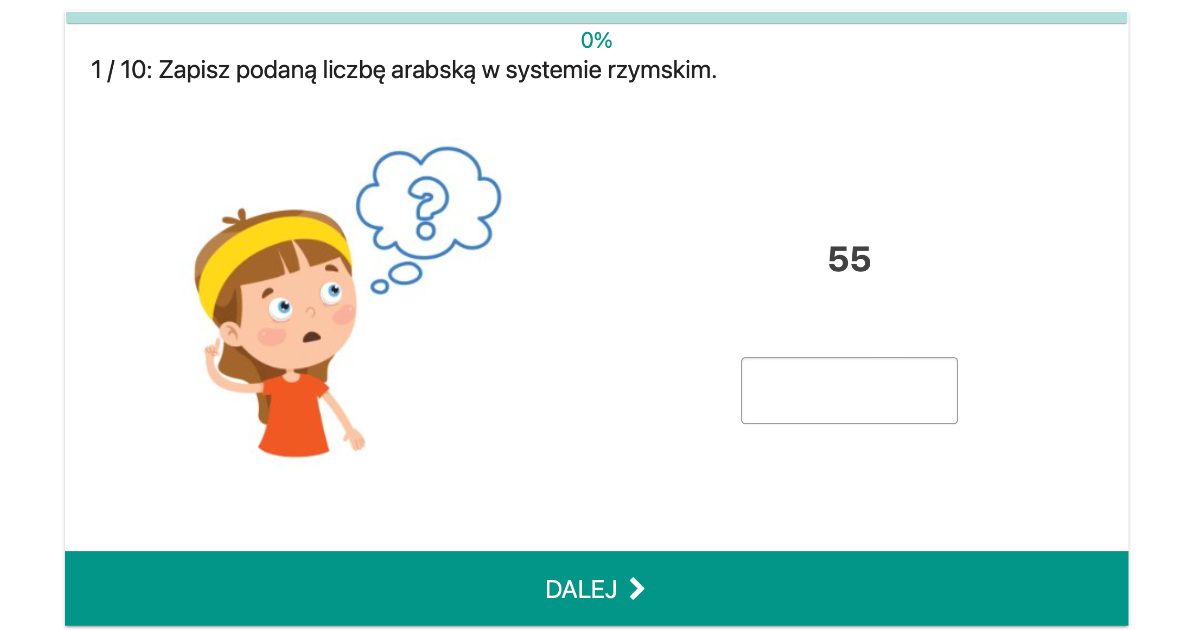 Quiz: Zamiana liczb arabskich na rzymskie w zakresie 120