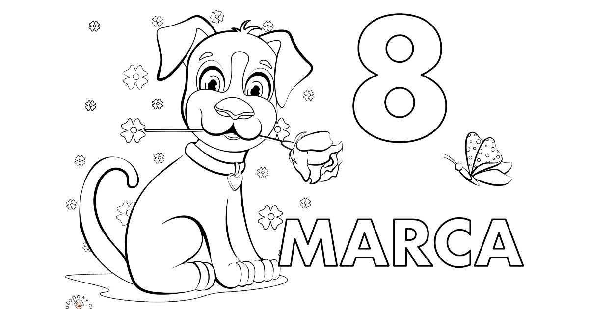 Kolorowanka: 8 Marca + uroczy piesek