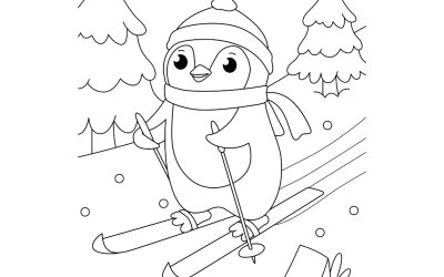 Kolorowanka: Pingwin na nartach