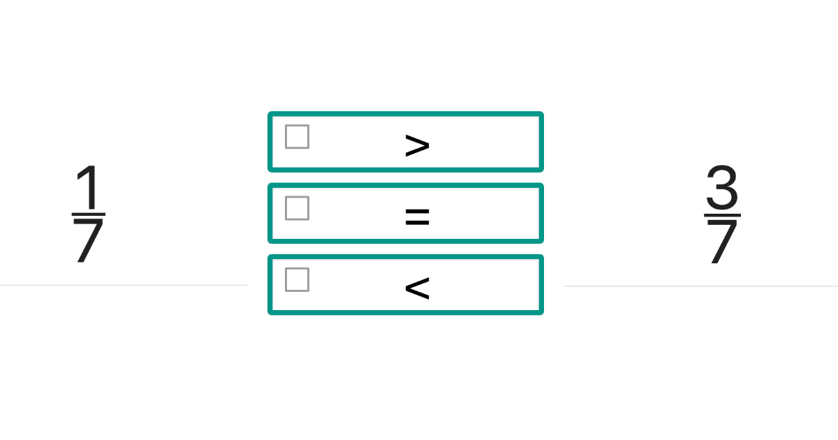 Quiz: Porównywanie ułamków o tych samych mianownikach