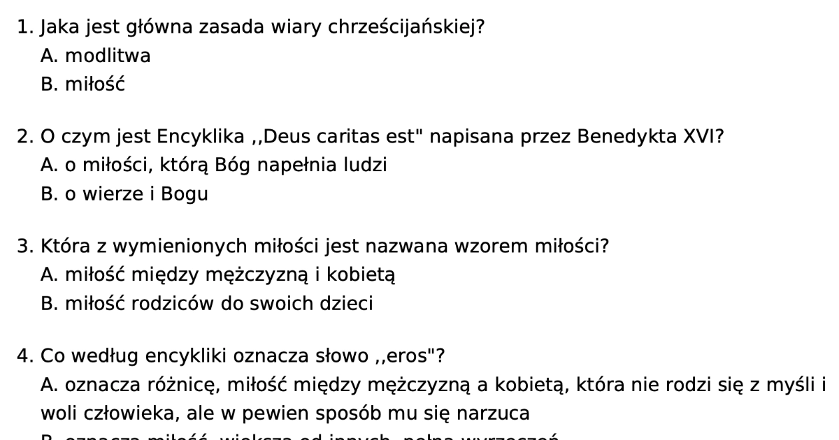 Test na podstawie Encykliki ,,DEUS CARITAS EST”