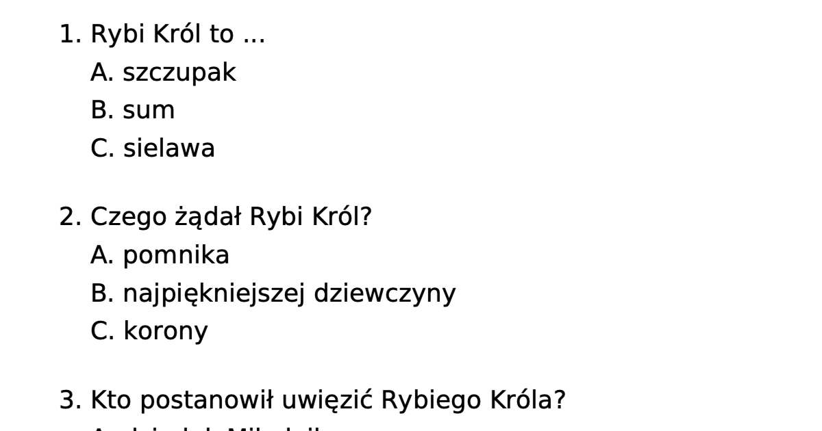 Test z legendy o Rybim Królu