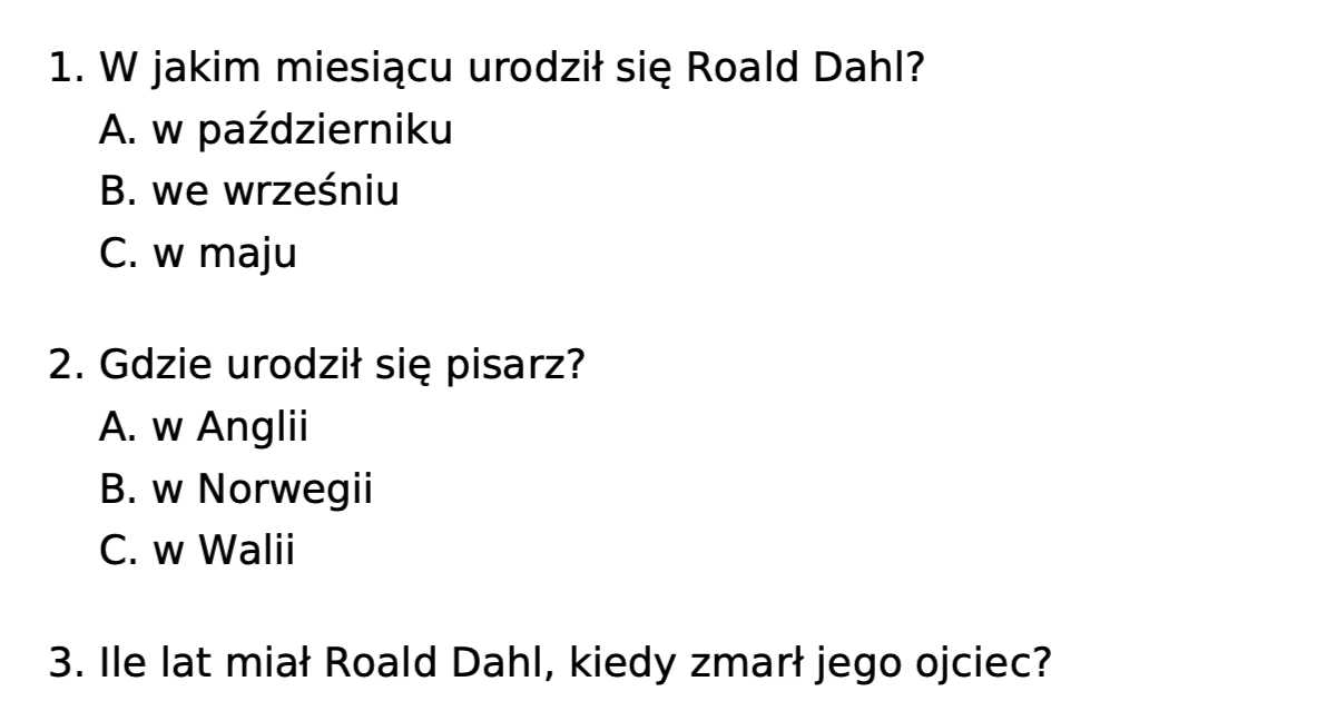 Test z wiedzy o pisarzu: Roald Dahl